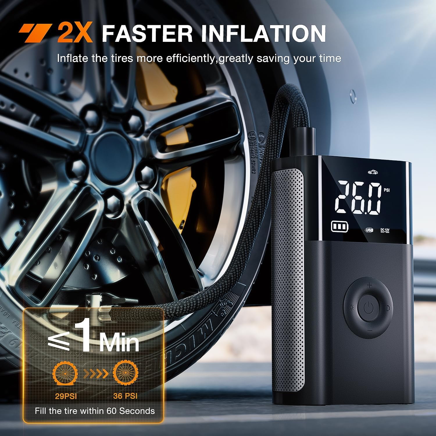 Nilight Tire Inflator Portable Air Compressor Battery Rechargeable 12V DC 150PSI Cordless Auto Shutoff w/Digital Pressure Gauge 2X Faster Inflation Pump for Car ATV UTV Bike