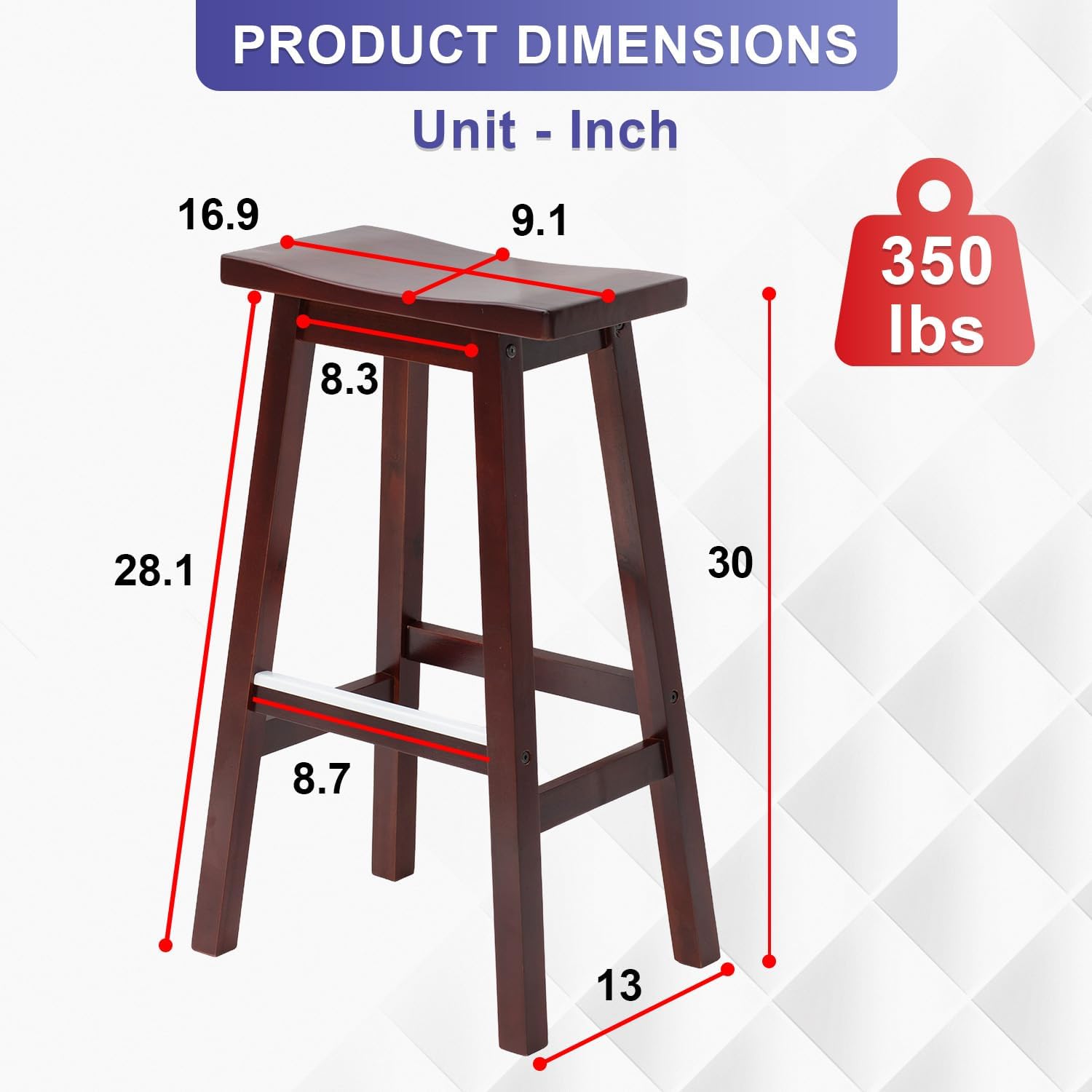 FDW Bar Stools Set of 2 for Kitchen Counter Solid Wooden Saddle Stools 30-Inch Height (Brown, 30 in)