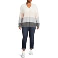 thumbnail image 2 of Dreamers by Debut Women's Plus Size Colorblocked V-Neck Sweater, 2 of 5