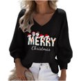 thumbnail image 2 of HOMBOM Womens Shirts Waffle Christmas Pullover Plus Size V Neck Christmas Tree Vintage Xmas Blouses for Women Black, 2 of 3