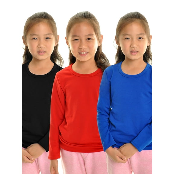 Angelina Girls' Brushed Fleece Long-Sleeve Crewneck Thermal Tops (3-Pack)