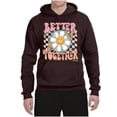 thumbnail image 2 of Wild Bobby Retro Better Together Daisy Smiley Face Checkered Background Vintage Unisex Hoodie Sweatshirt, Brown, Large, 2 of 6