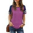 thumbnail image 3 of Women's Summer Long/Short Sleeve Shirts Crew Neck Tees Striped Color Block Blouse Tops, 3 of 6