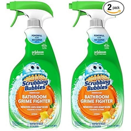 Scrubbing Bubbles Disinfectant Bathroom Grime Fighter Spray, Citrus, 32 fl oz (Pack of 2)