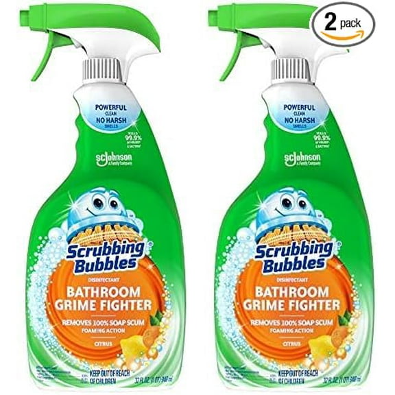 Scrubbing Bubbles Disinfectant Bathroom Grime Fighter Spray, Citrus, 32 fl oz (Pack of 2)