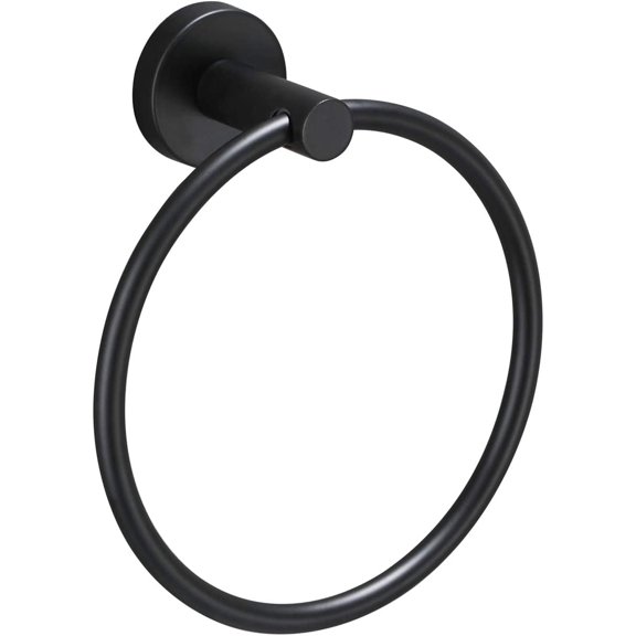 Matte Black Towel Ring Wall Mount, Hand Towel Holder for Bathroom, Durable 304 Stainless Steel, Modern Round Towel Hanger