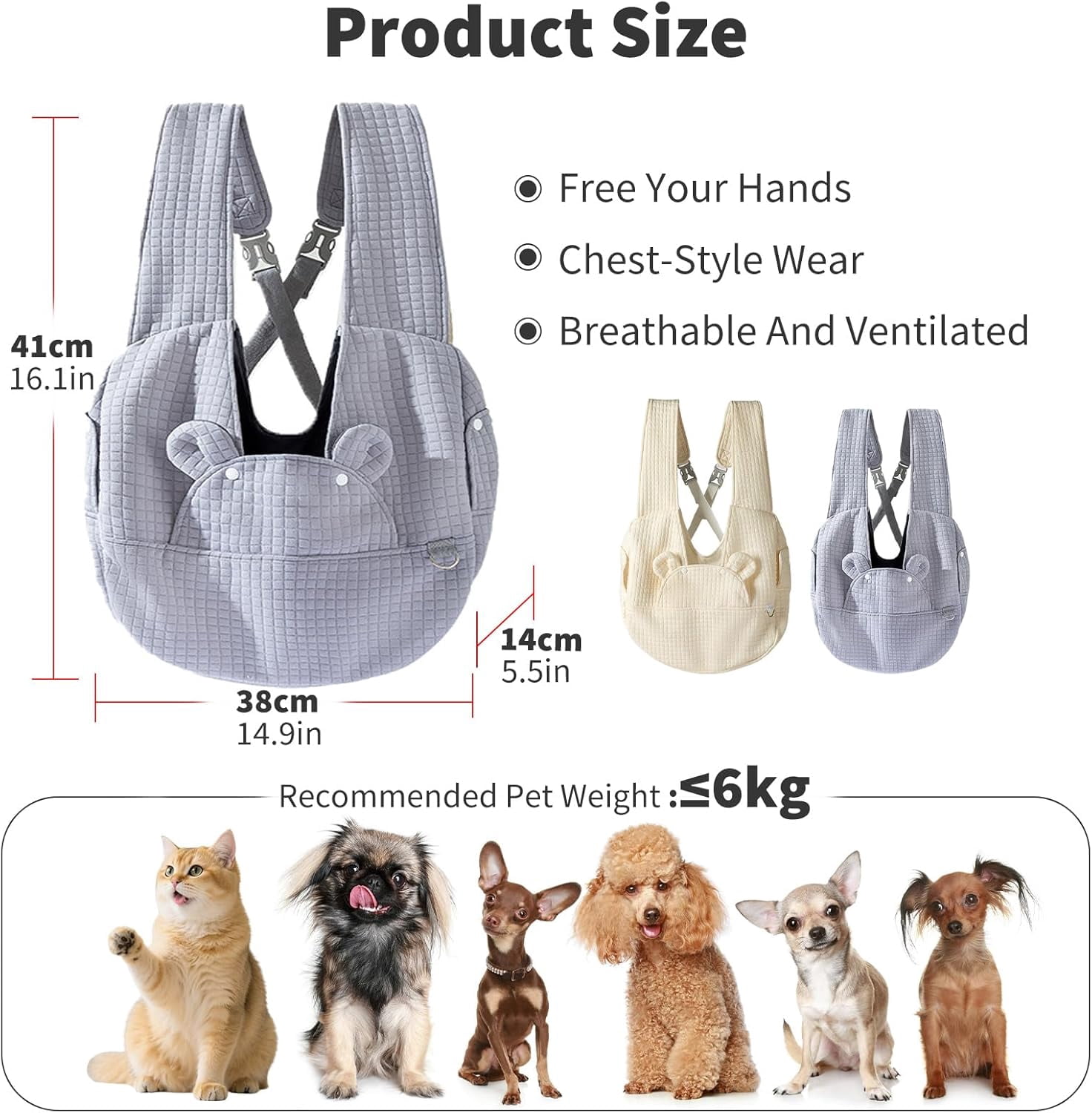 ShadeMart White Pet Carrier Backpack, Cute Bear Shape Crossbody Chest Bag, Breathable & Adjustable Travel Bag for Small Dogs and Cats