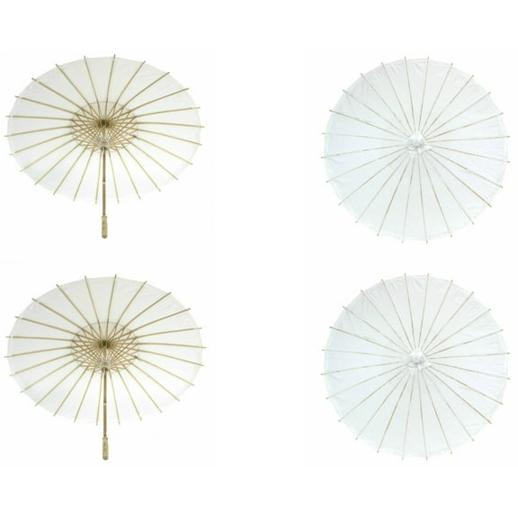 Koyal Wholesale 32-Inch White Paper Parasol, 4-Pack Oriental Umbrella for Wedding, Party Favors, Summer  Shade