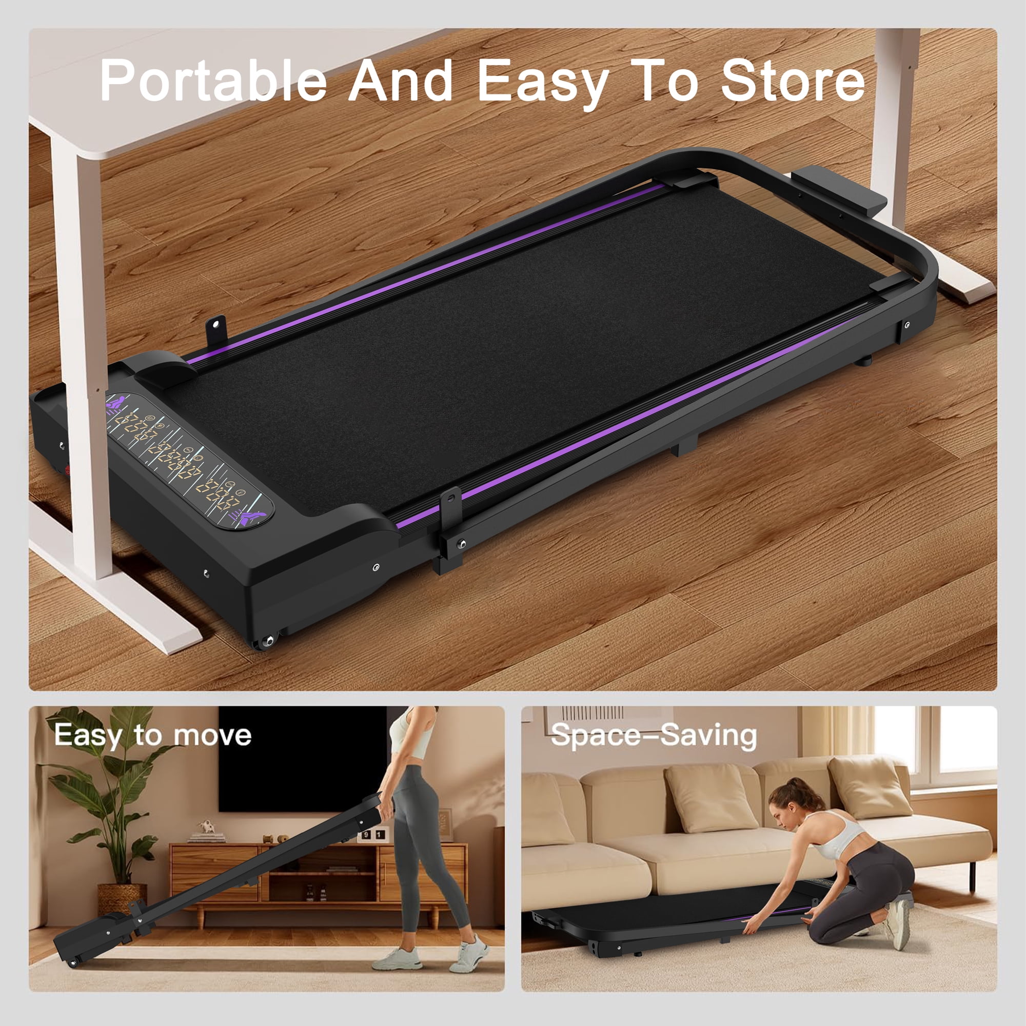 Jopath 2 in 1 Treadmill for Home,Portable Under Desk Treadmill with Handle Remote Control LED Display,Walking Jogging Machine for Home Office Use,Black