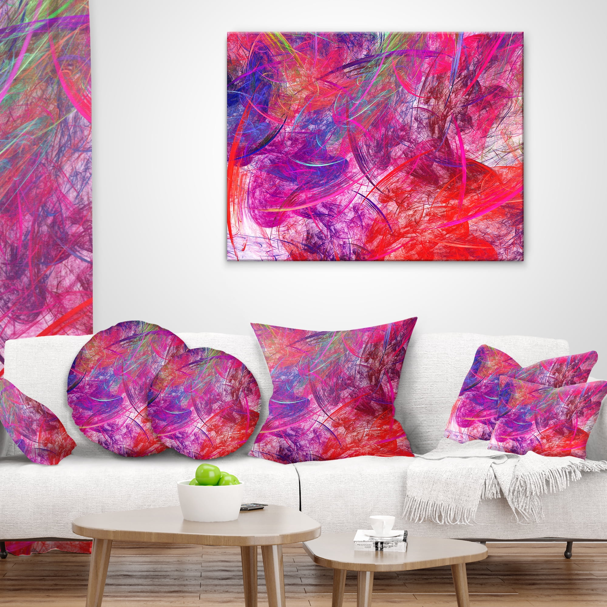Designart Red Swirling Clouds - Abstract Throw Pillow - 12x20