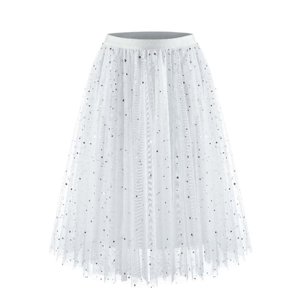 Faldas Largas para las Mujeres de Verano Estrella Impresión en Capas Pastel Malla Lentejuelas Irregular Media Longitud Maxi