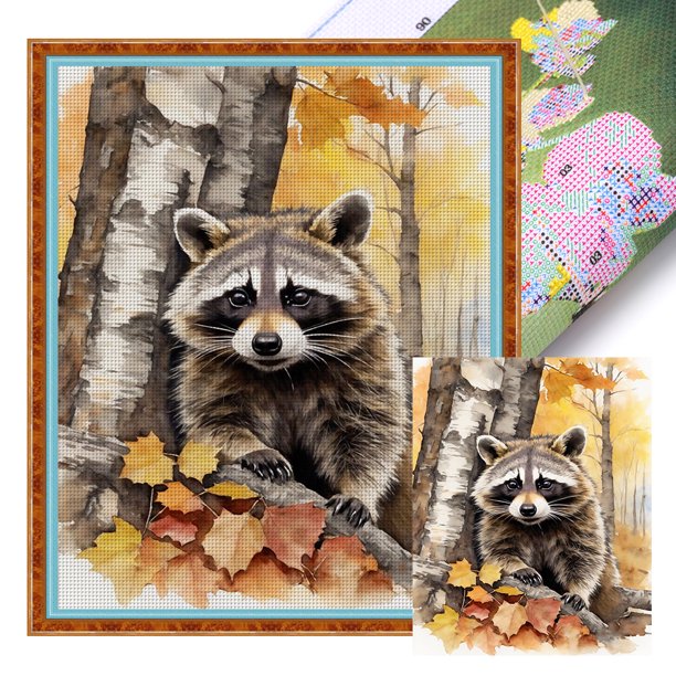 (JL710) Hilo Algodón Ecológico Bordado 11CT 3 Hebras Impresión 40*50cm Kit Serie Punto Cruz Mapache