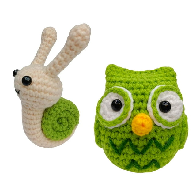 Paquete de inicio clásico de 2 animales para principiantes: bordado y crochet para niños Caracoles Búho