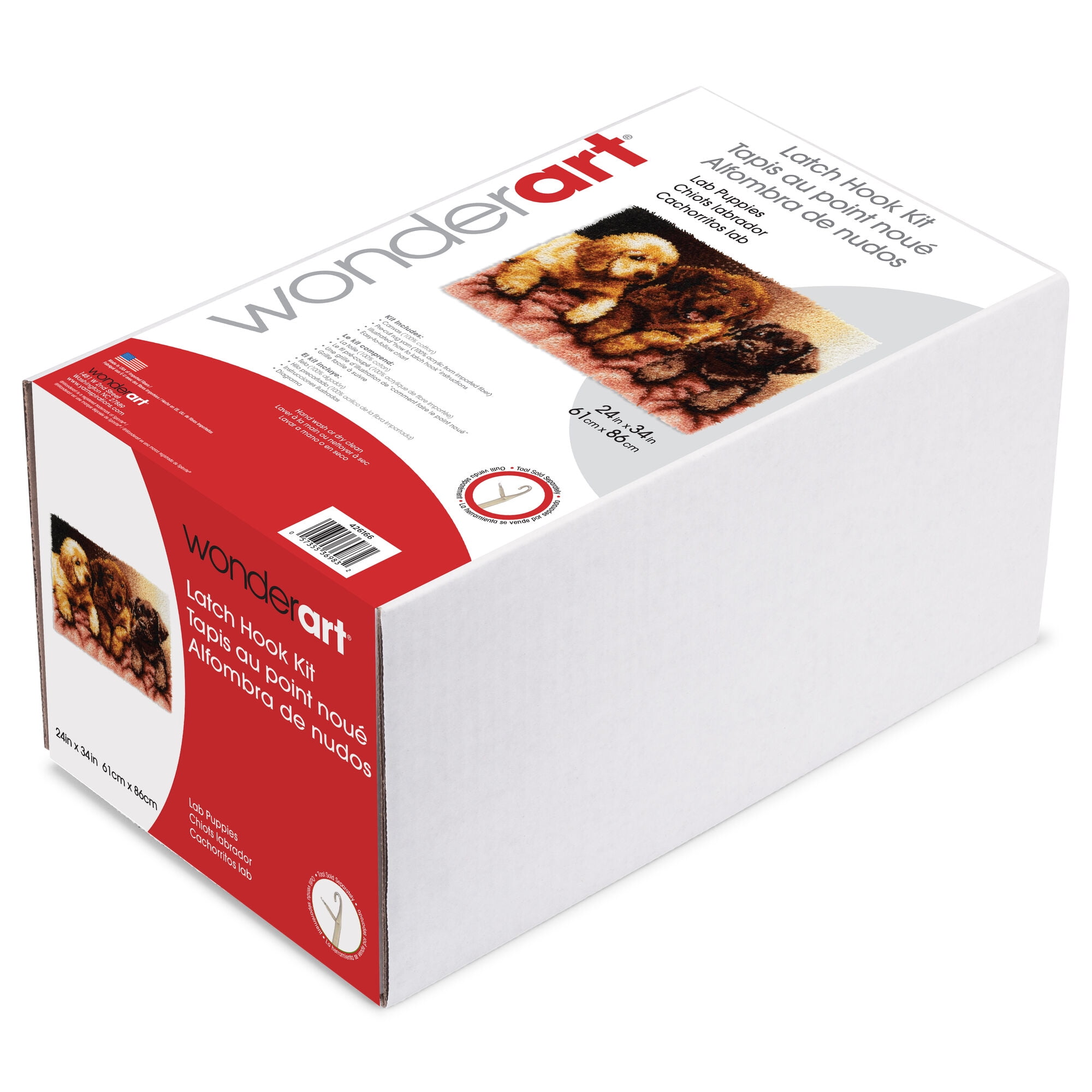 WonderArt® 24" x 34" Latch Hook Kit, Lab Puppies, Acrylic Yarn Cotton