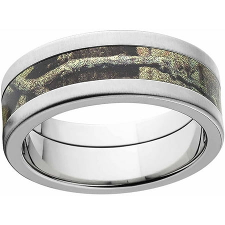 Mossy Oak Break Up Infinity Men's Camo 8mm Stainless Steel Wedding Band with Cross Brushed Edges and Deluxe Comfort Fit