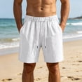 thumbnail image 2 of Mens Bermuda Linen Shorts Knee Length Elastic Waist Drawstring Shorts Casual Wide Leg Summer Shorts with Pockets White 3XL, 2 of 9