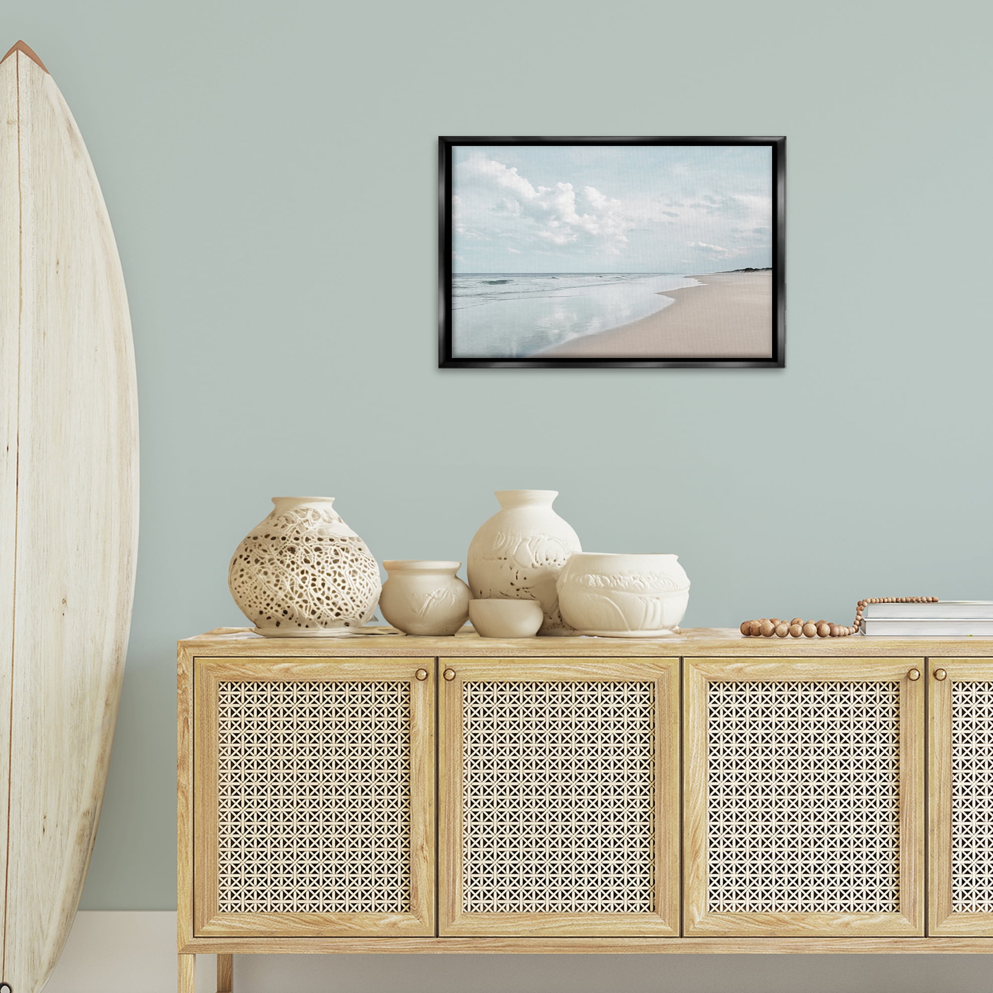 Stupell Industries Endless Beach View Nautical & Beach Photography Black Floater Framed Canvas Art Print Wall Art, 25 x 17