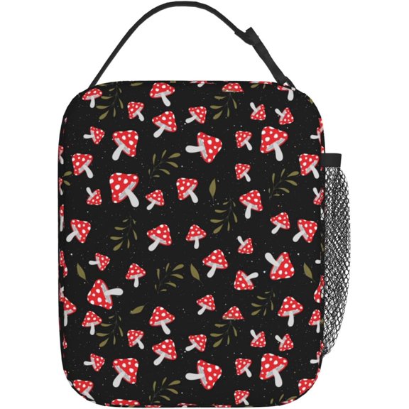 Cute Starry Sky Leaves Red Mushroom Forest Insulated Lunch Bag Portable Lunch Box Reusable Totes For Women Men