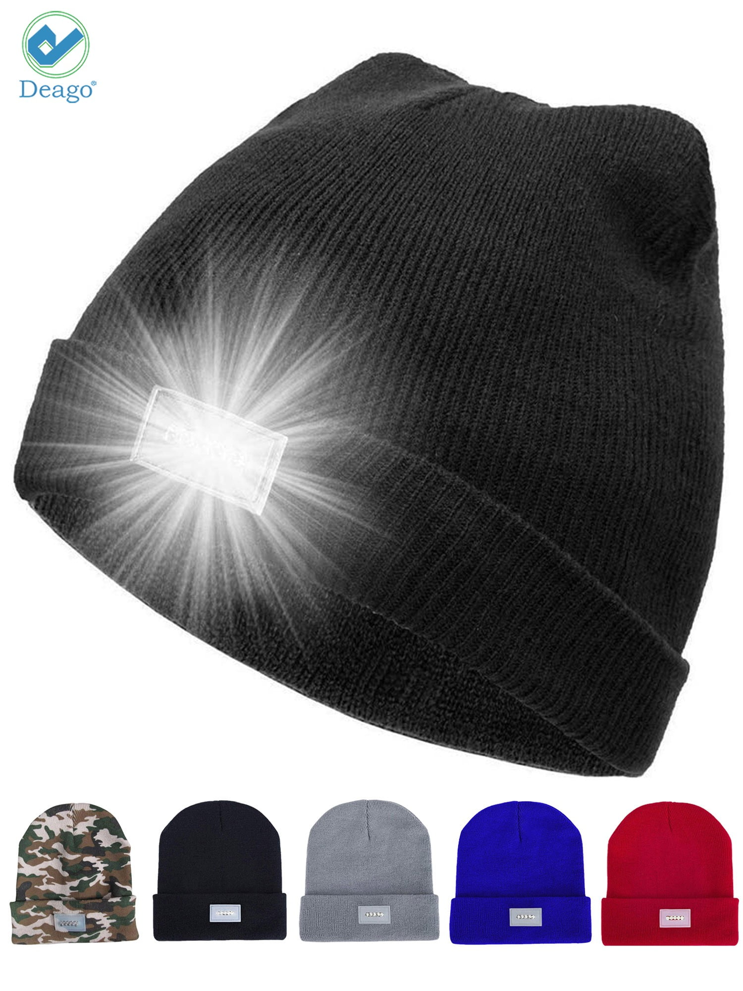 Deago Unisex LED Beanie Hat with Light, Warm Winter Knitted Hat with