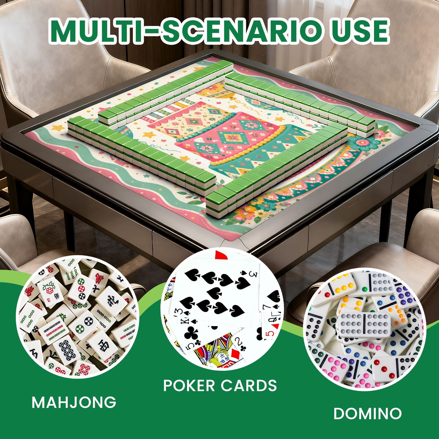 Mahjong Mat 31.5" x 31.5" Colorful Festive Birthday Cake Balloons Stars Non-Slip Noise Reduction Mahjong Tiles Table Cover for Dominoes Poker Card Board and Tile Games