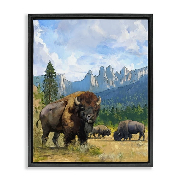 Stupell Industries Grazing Bison Desert Abstraction Animals Painting Black Floater Framed Canvas Art Print Wall Art, 17 x 21