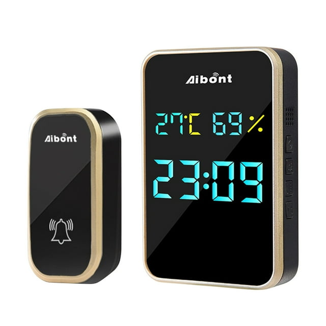 Wireless Digital Doorbell with Temperature & Humidity Display, 38 Ringtones, 4-Level Volume Control, Door Number Display Function, High Gloss Mirror Design, Elderly Friendly Pager System