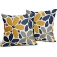 thumbnail image 2 of Navy Blue Yellow Grey Gray Pillow Covers 18x18 Set of 2 Geometric Art Flower Print Decorative Outdoor Pillowcases Abstract Floral Farmhouse Throw Cushion Case Decor for Couch Sofa Bed, 2 of 6