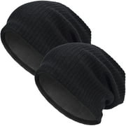 EINSKEY Fleece Lined Slouchy Beanie for Men/Women, Oversize Large Winter Warm Hat Thick Wool Knit Skull Cap 2 Black