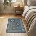 thumbnail image 3 of ODIKA 2'x3' Navy Blue Intricate Geometric And Floral Washable Accent Rug Motifs With Classic Borders Ornamental Balanced Border for Bedroom, Nursery, RV, Pet Friendly, Bedside Mat, 3 of 7