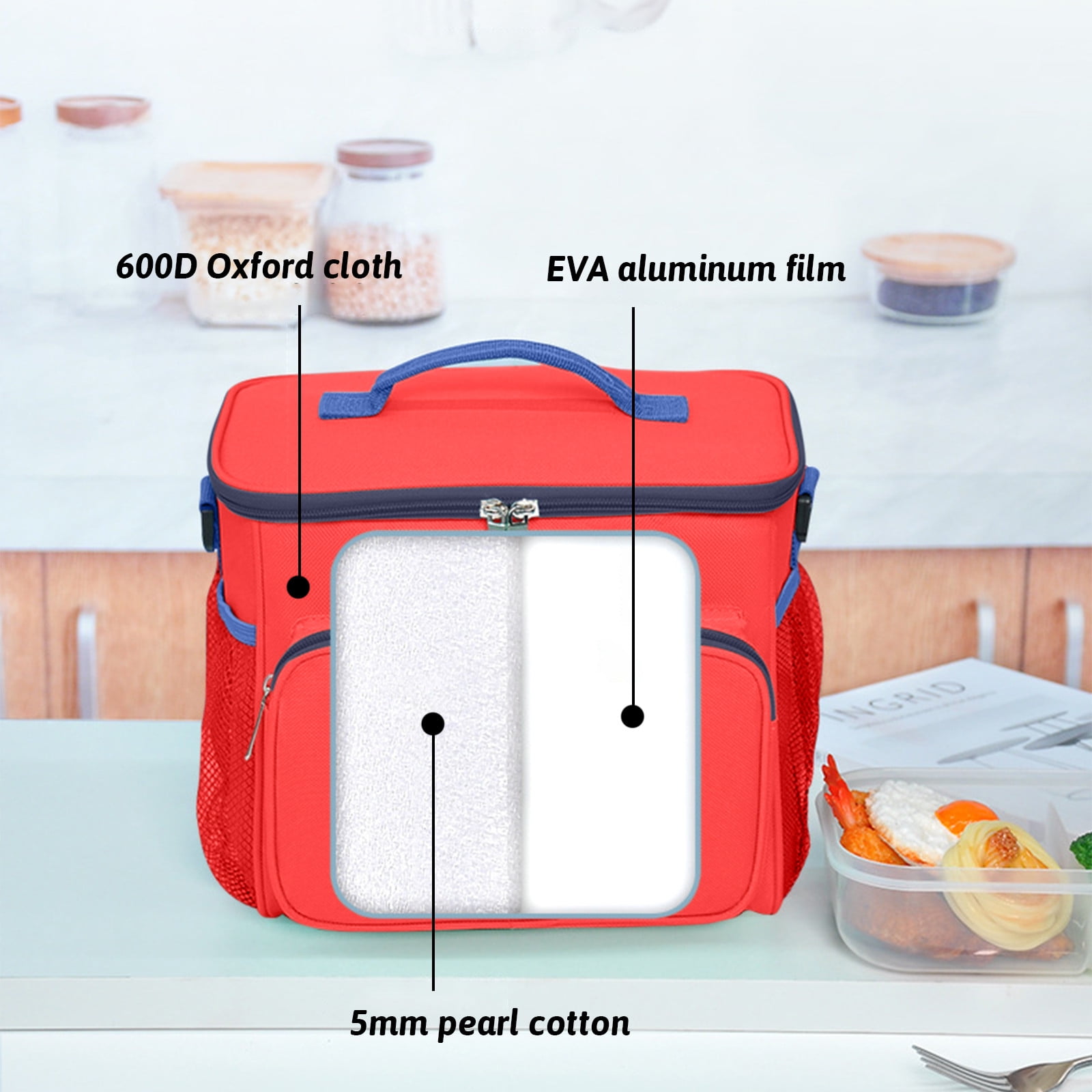 Sac Isotherme Repas, 15L Sac Glacière Souple, Grande Capacité Sac Repas Sac de Livraison Isolé Pliable pour Déjeuner, Travail, Ecole, Plage, Pique Nique - 47×29×30 cm