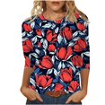 thumbnail image 3 of VBTAPA Spring Summer 3/4 Sleeve Shirts for Women Plus Size Crewneck T-shirt Fashion Casual Crewneck Floral Tops Prime Sales of The Day Multicolor S, 3 of 6