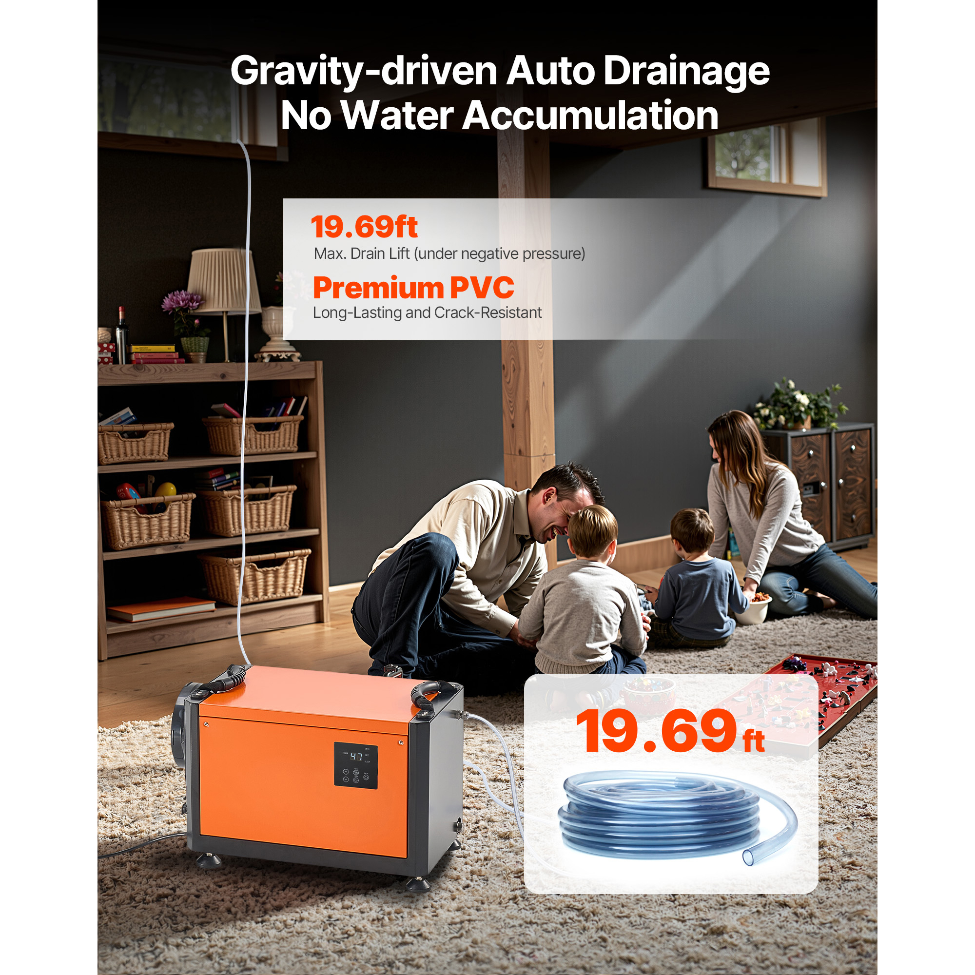 KFFKFF 70-Pint Commercial Dehumidifier with Pump, Portable Unit for Basements, Storage Rooms, and Industrial Spaces, Features Auto Defrost and Drainage, Durable Steel Construction