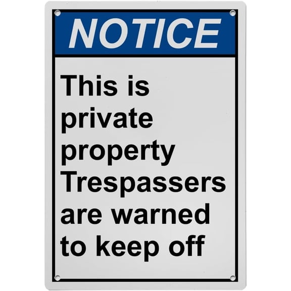 Weatherproof Vertical ANSI No Trespassing Sign (This is private property Trespassers are warned to keep off) 8 in" x 12 in" UV Resistant Indoor Outdoor Workplace Insdustrial Caution Warning Sign
