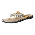 thumbnail image 2 of Mepaouo Woman's Sandal Flip Flop Rhinestone Flower Flats Sandals Non Slip Summer Beach Shoes(Gold,8.5), 2 of 9