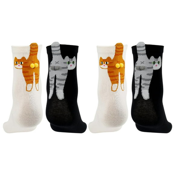 White Stockings Socks 2 Pairs Cute Cat Socks with 3D Novelty Cotton Fun Animal Mid Tube Socks Perfect for Cat Lovers
