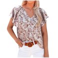 thumbnail image 1 of Tops Para Mujer Blusa Casual Elegante Camiseta de Manga Corta Con Estampado de Cuello en V Causal de Moda Odeerbi  ODB160282, 1 of 5