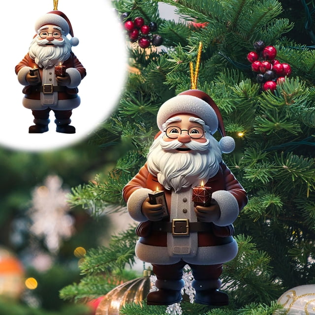 XWSHYW Decoraciones Navideñas Colgante Pequeño de Árbol de Navidad de Papá Noel, Decoración Navideña, Colgante Plano de Acrílico