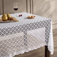 thumbnail image 2 of THD Sedona Lace Fabric Tablecloth for Rectangle & Round Tables, Wrinkle Resistant, Patterned Scalloped 70in Round - White, 2 of 5
