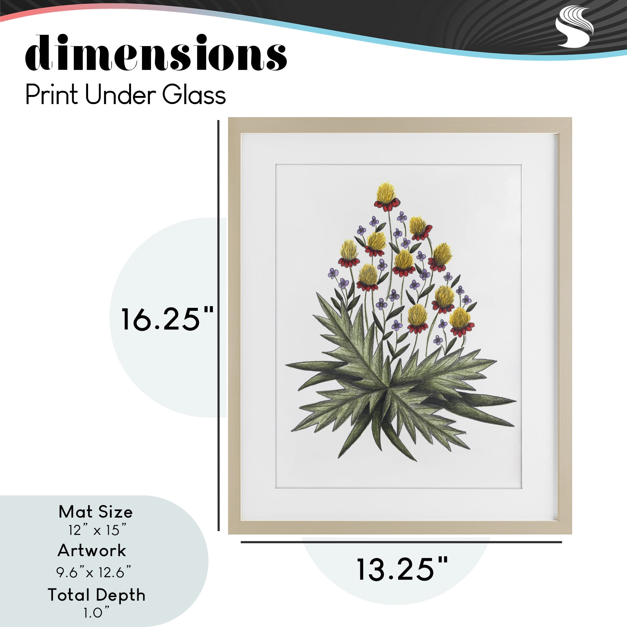 Yellow Leafy Wild Flowers Birch Framed Print Under Glass, design by Cecilia Battaini