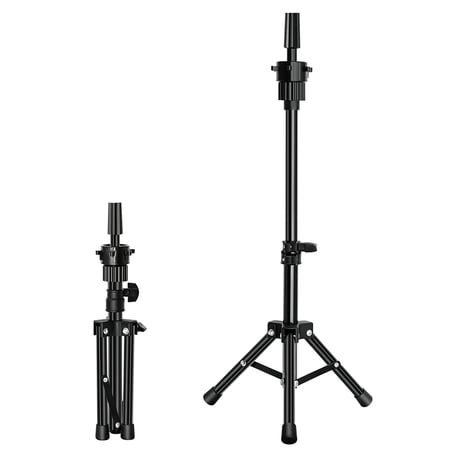 RYHAIR Adjustable Tripod Wig Stand Mini Metal Holder for Salon Styling Mannequin Head Cosmetology Display Fits Canvas Foam Heads