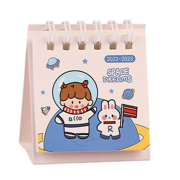 Calendario de escritorio pequeño Papel grueso Portátil Lindo oso/conejo/astronauta/fresa Impresión mensual de julio de 2022 a diciembre de 2023 Regalos ideales 2023 Hogar Escuela De