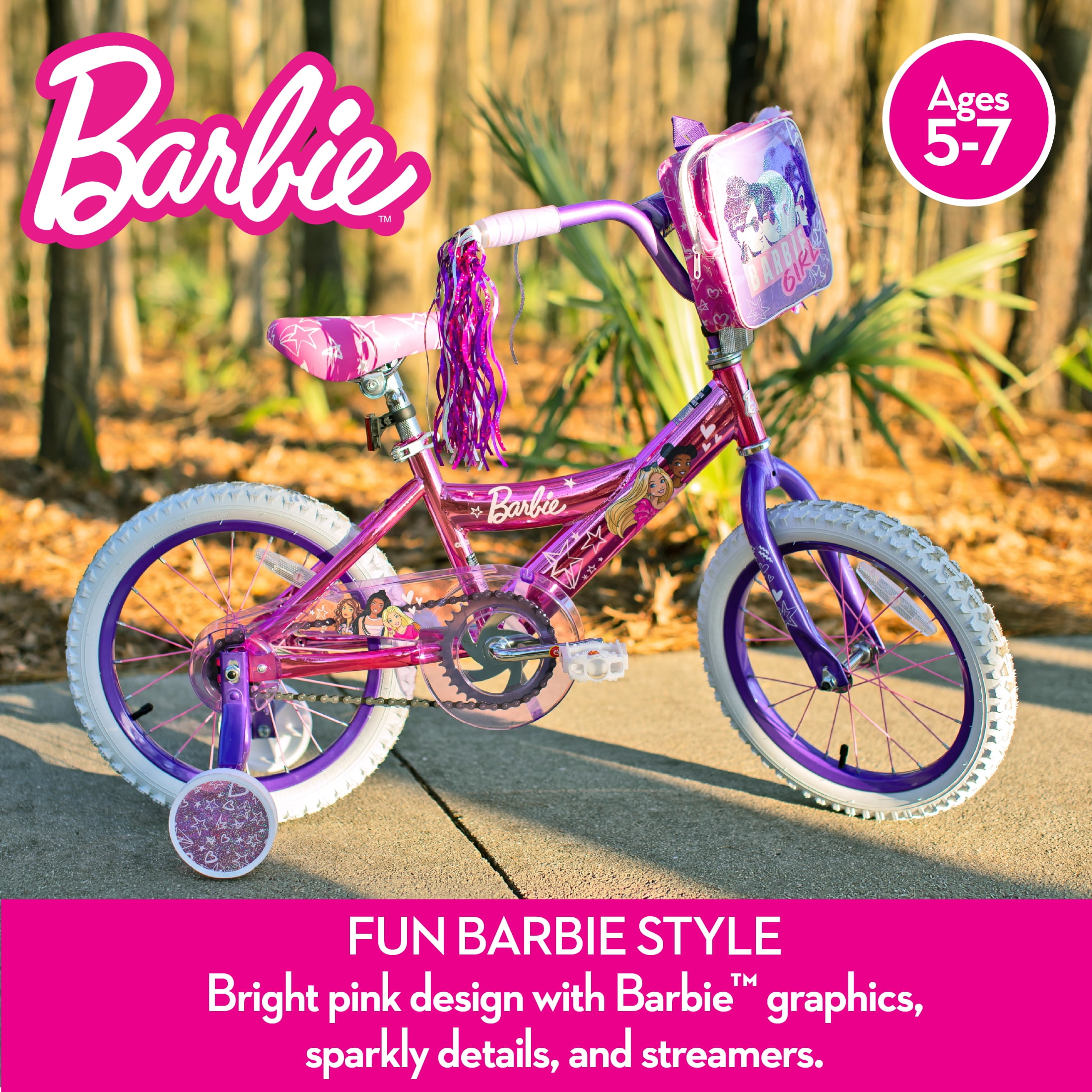 Dynacraft Barbie Girls 16" BMX Bike, For Ages 5-7 Years, Pink