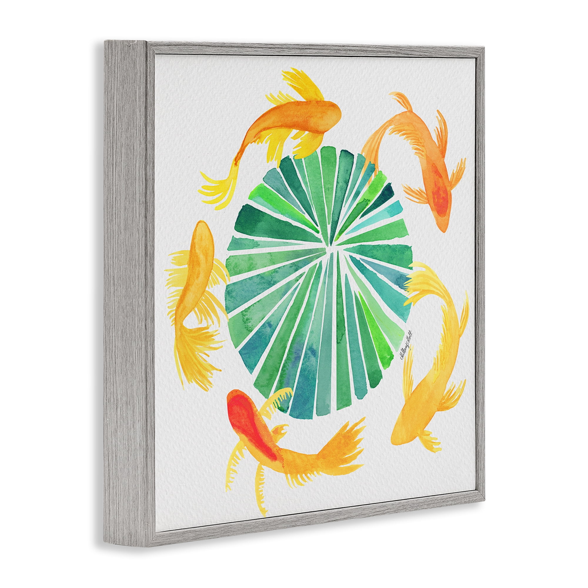 Stupell Industries Lotus Garden Orbital Fish Gray Framed Giclee Art, design by Hillary Holt