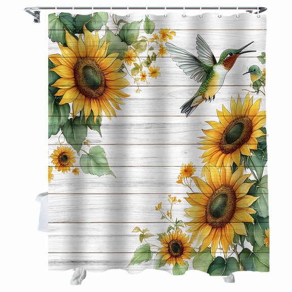 Shower Curtains Sunflower Hummingbird Bath Curtain Wood Grain Waterproof Bathroom Shower Curtain Set with Hooks Decoration 72 x 72 Inches