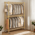 thumbnail image 4 of Legooin 47" x 18" x 81" Rolling Gold Clothes Rack with Wheels Metal Garment Rack with 2 Hanging Rods for Bedroom Balcony, Gold, 4 of 9