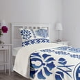 thumbnail image 3 of Ambesonne Blue and White Quilted Bedspread Set 2 Pcs, Ethnic Folk Florals, Twin Size, Blue White, 3 of 5