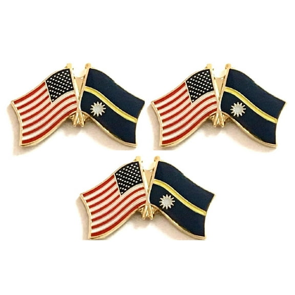 Nauru & US Crossed Flag Lapel Pins, Pack of 3