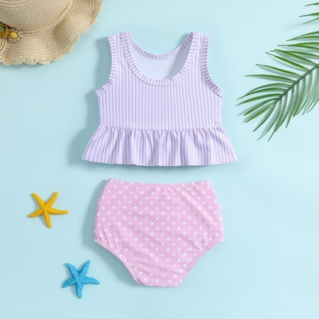 

WHLBF Baby s Swimsuit Toddler Kids Girls Cute Leopard Flowers Print Ruffles Bikini Swimsuit Set Purple 2-3Years(2-3Years)