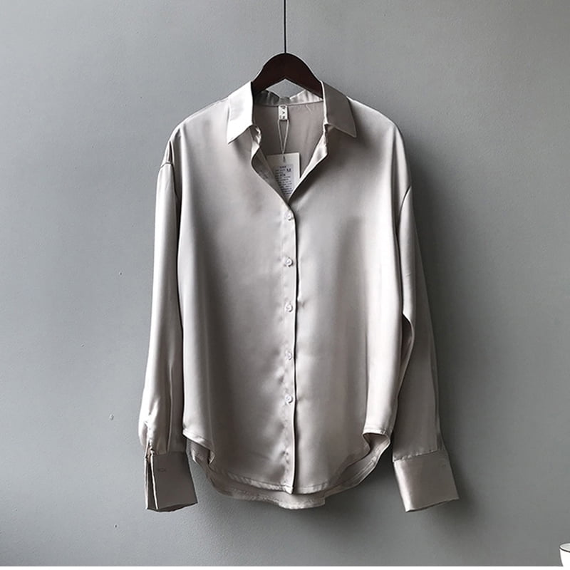 Satin Silk Shirt Blouse Women 