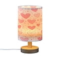 thumbnail image 2 of WOBOGO Valentine Day Pink Hearts Pattern Bedroom Table Lamp USB Power Connector Wooden Base Round Linen Shade For Living Room Desk, 2 of 7